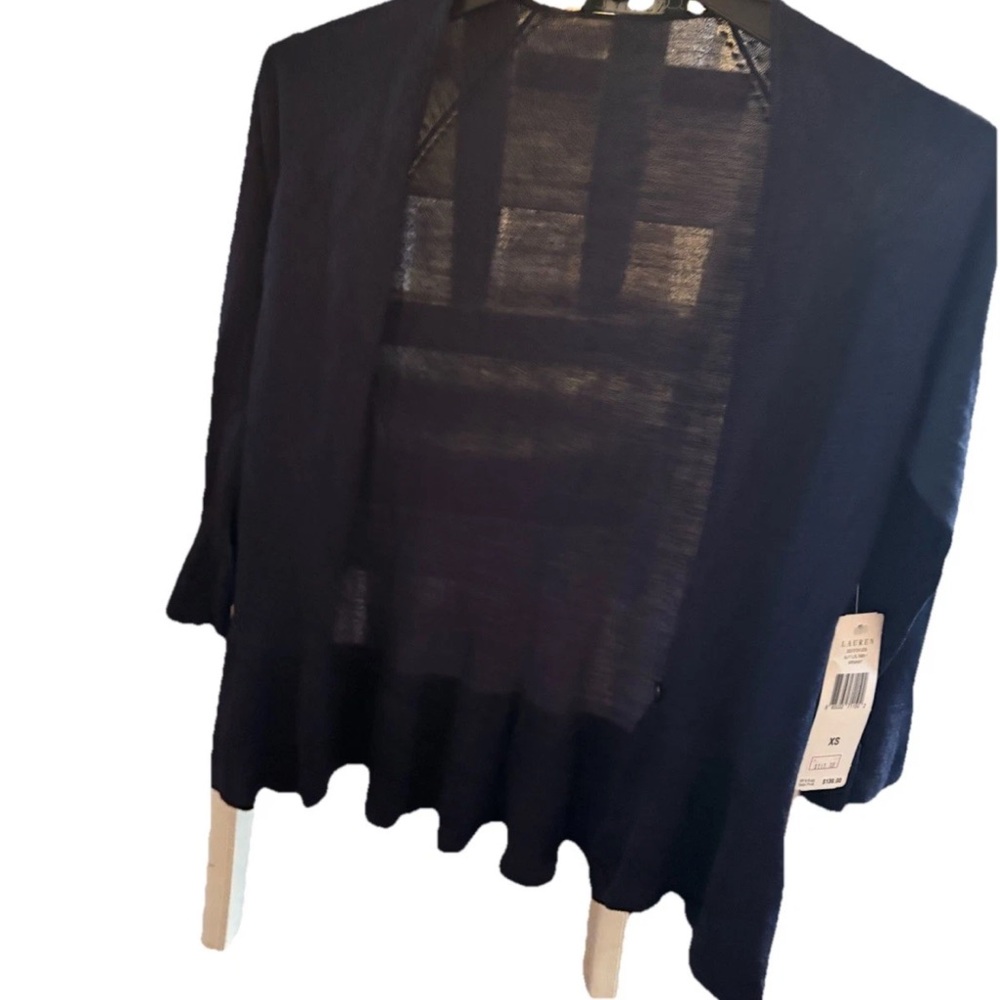 Lauren Ralph Lauren Open Front Knit Ruffle Cardigan Navy XS